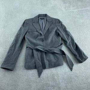 Ann Taylor Womens Gray Belted  Jacket Size 6 Long Sleeve Single Button 4355